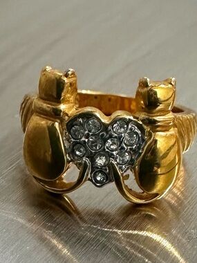 Vintage Seta Cat Duo Heart Ring 4